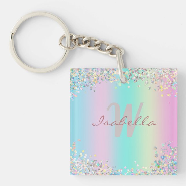 Porte-clefs Parties scintillant holographique Unicorn (Devant)