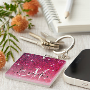 Porte-clefs Parties scintillant moderne rouge et rose Nom des