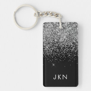 Porte-clefs Parties scintillant noire argent Monogramme Nom de