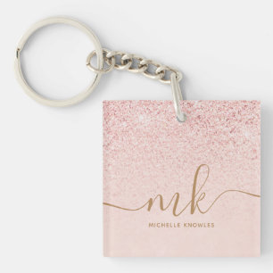 Porte-clefs Parties scintillant or Rose tendance Initiales fan
