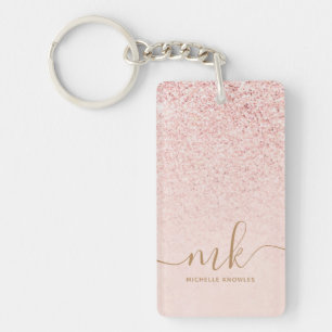 Porte-clefs Parties scintillant or Rose tendance Initiales fan