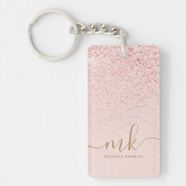 Porte-clefs Parties scintillant or Rose tendance Initiales fan (Devant)