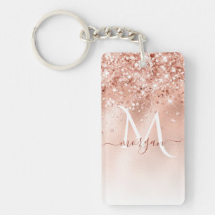 Porte-clefs Parties scintillant Peach Rose or Monogramme