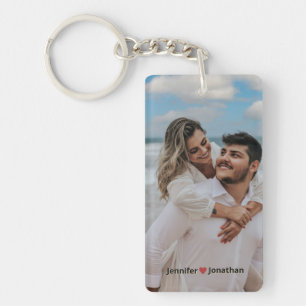Porte-clefs Parties scintillant photo en couple Coeur d'argent