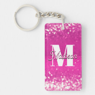 Porte-clefs Parties scintillant rose chaud Bokeh Monogramme