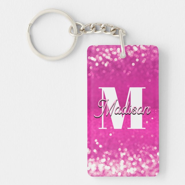 Porte-clefs Parties scintillant rose chaud Bokeh Monogramme (Devant)