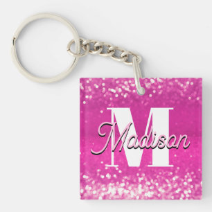 Porte-clefs Parties scintillant rose chaud Bokeh Monogramme