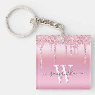 Porte-clefs Parties scintillant rose goutte personnalisée