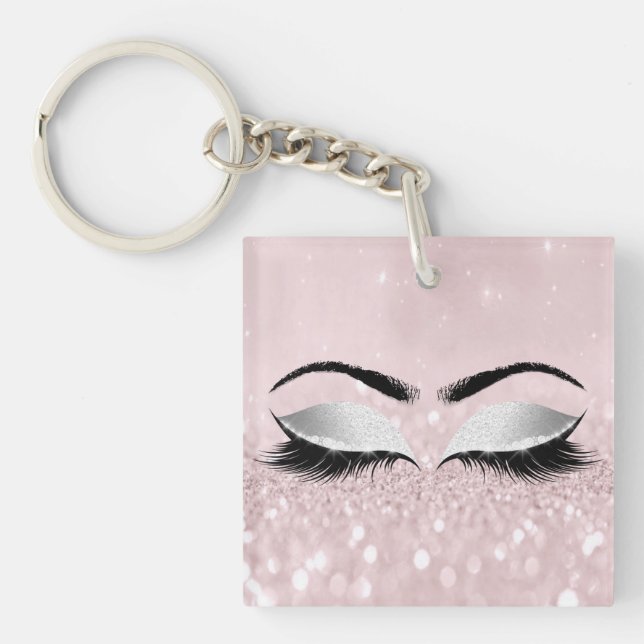 Porte-clefs Parties scintillant rose Grey Lashes de maquillage (Devant)