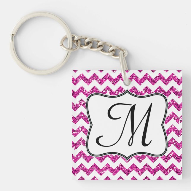 Porte-clefs Parties scintillant rose moderne Chevron Zig Zag P (Devant)