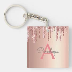 Porte-clefs Parties scintillant rose or rose et monogramme éti