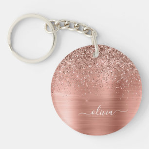 Porte-clefs Parties scintillant rose rose or brossé Monogramme