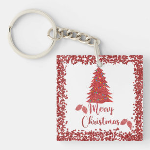 Porte-clefs Parties scintillant rouge renne - joyeux noël