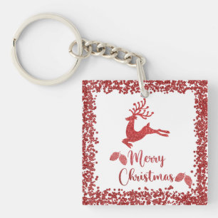 Porte-clefs Parties scintillant rouge renne - joyeux noël