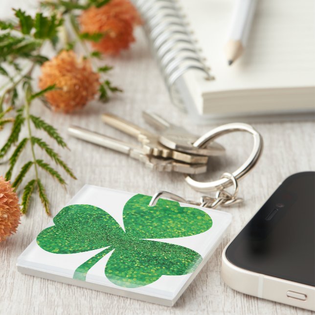Porte-clefs Parties scintillant Shamrock Porte - clé acrylique (Devant Droit)