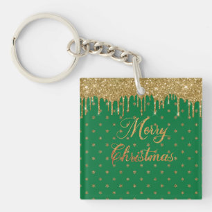 Porte-clefs Parties scintillant verte et or - joyeux noël