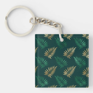 Porte-clefs Parties scintillant verte et or sur Feuilles tropi