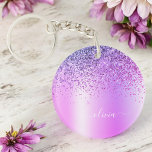 Porte-clefs Parties scintillant violet étincelle Glam métal No<br><div class="desc">Purple Faux Foil Métallique Parties scintillant étincelante Métal brossé Monogramme Nom Porte - clé. Cela rend le cadeau parfait pour 16 ans,  mariage,  douche nuptiale,  anniversaire,  baby shower ou bachelorette pour quelqu'un qui aime le luxe glam et les styles chic.</div>