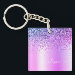 Porte-clefs Parties scintillant violet étincelle Glam métal No<br><div class="desc">Purple Faux Foil Métallique Parties scintillant étincelante Métal brossé Monogramme Nom Porte - clé. Cela rend le cadeau parfait pour 16 ans,  mariage,  douche nuptiale,  anniversaire,  baby shower ou bachelorette pour quelqu'un qui aime le luxe glam et les styles chic.</div>