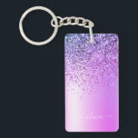 Porte-clefs Parties scintillant violet étincelle Glam métal No<br><div class="desc">Purple Faux Foil Métallique Parties scintillant étincelante Métal brossé Monogramme Nom Porte - clé. Cela rend le cadeau parfait pour 16 ans,  mariage,  douche nuptiale,  anniversaire,  baby shower ou bachelorette pour quelqu'un qui aime le luxe glam et les styles chic.</div>