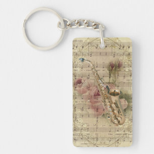 Porte-clefs Partition vintage florale Saxophone