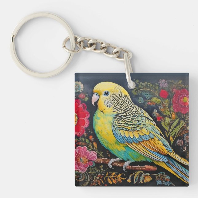 Porte-clefs Parure d'art populaire avec fleurs (Devant)