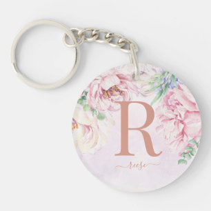 Porte-clefs Pastel Aquarelle Florale Monogramme Photo