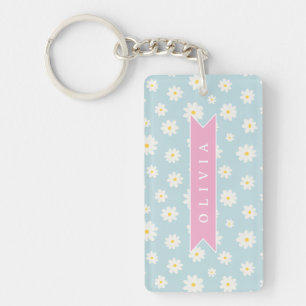 Porte-clefs Pastel Bleu Personnalisé Fleur de Coquette Féminin