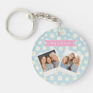 Porte-clefs Pastel Bleu Personnalisé Fleur de Coquette Féminin