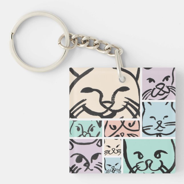 Porte-clefs Pastel Cat Faces (Devant)