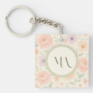 Porte-clefs Pastel Floral Monogram Porte - clé acrylique