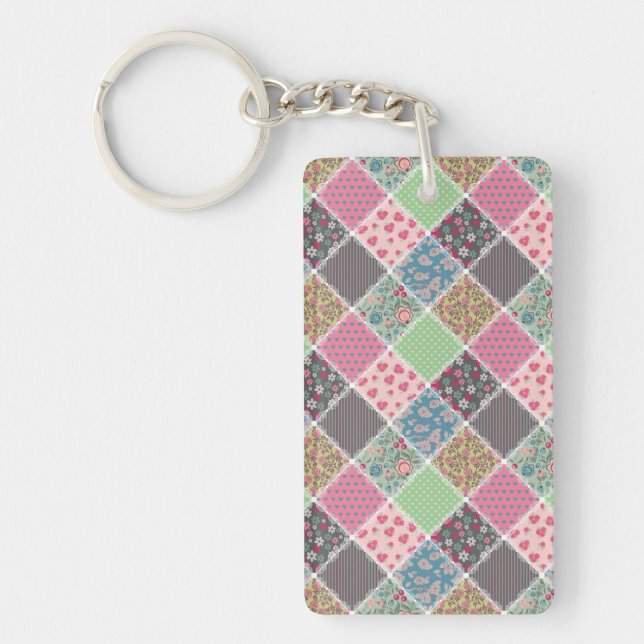 Porte-clefs Pastel Floral Quilt Carré (Devant)