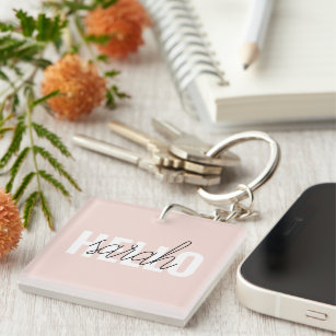 Porte-clefs Pastel Pink Hello and You Name