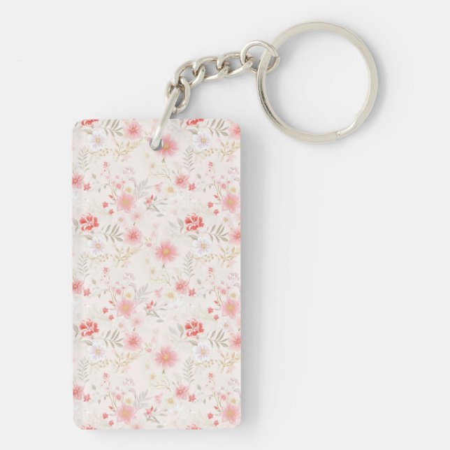 Porte-clefs Pastel Pink Red White Flowers Pattern Two-sided (Dos)