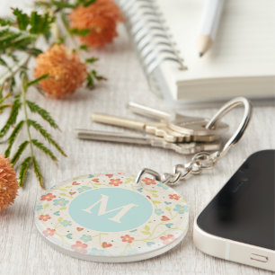 Porte-clefs Pastel Pretty Spring Motif Floral Monogramme