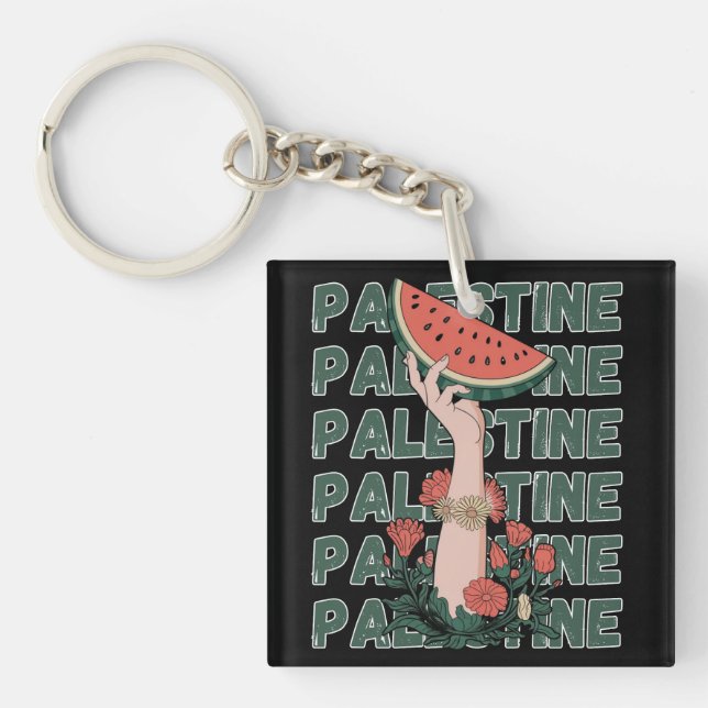 Porte-clefs pastèque, fleurs et palestine Texte Répéter (Devant)