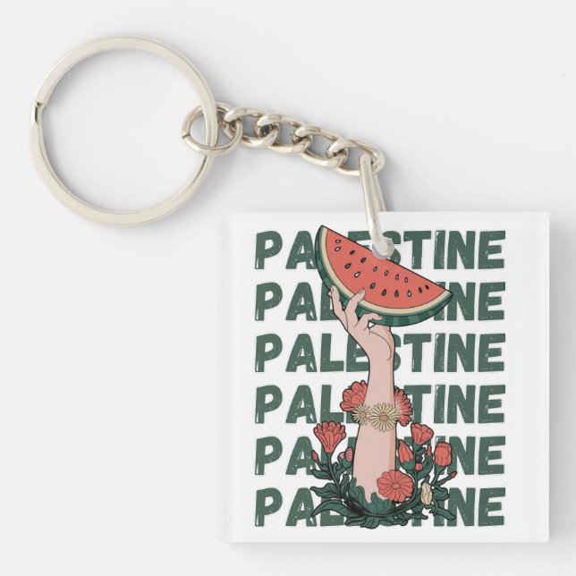 Porte-clefs pastèque, fleurs et palestine Texte Répéter (Devant)