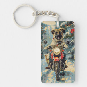 Porte-clefs Pasteur anatolien Chien à cheval Moto Noël