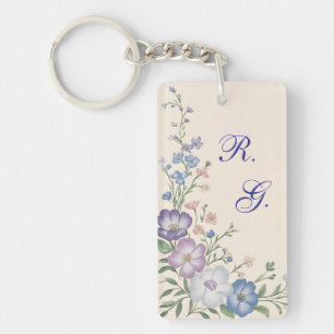 Porte-clefs Pâte violet, blanc & bleu Botanique Flore Imprimer