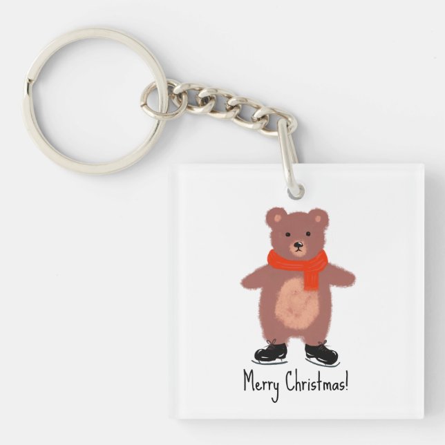 Porte-clefs Patinage drôle d'ours (Devant)