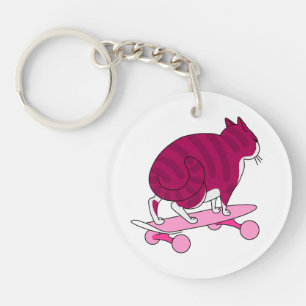Porte-clefs Patinage rose Chat Drôle et Bye Texte