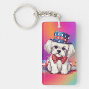 Porte-clefs Patriotique 4 juillet Blanc Chiot Mignon-43568