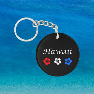 Porte-clefs Patriotique Hawaii Aloha Rouge Blanc Bleu Fleurs