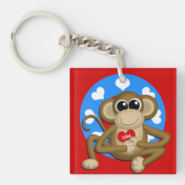 Porte-clefs Patriotique USA Monkey Acrylique Carré Porte - clé (Devant)