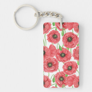 Porte-clefs Pavot aquarelle motif floral