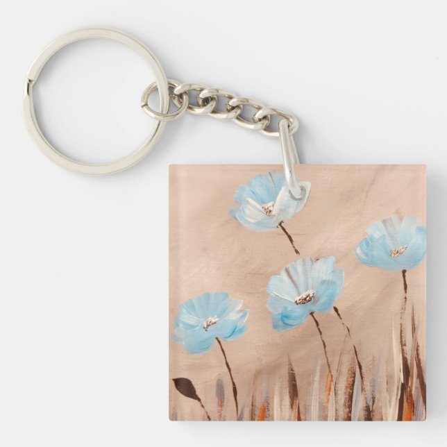 Porte-clefs Pavot bleu dans l'herbe (Devant)