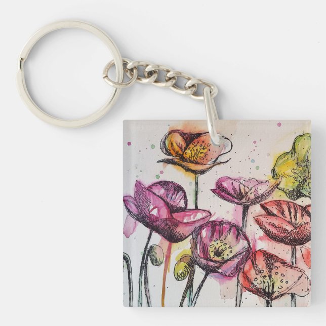 Porte-clefs Pavot rose rose violet Fleurs de pavot Pavois Flor (Devant)