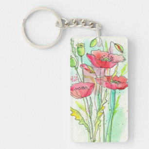 Porte-clefs Pavots peints d'aquarelle