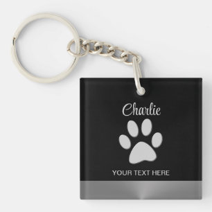Porte-clefs Paw Chien Argent sur arrière - plan noir