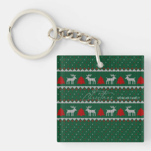 Porte-clefs Pays des merveilles d'hiver, sapin vert avec renne